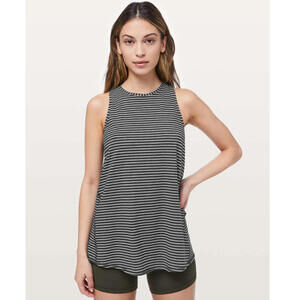Lululemon Women's No Size Tag Open Back All Tied Up Tank Dark Gray White Stripe